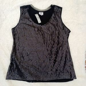 WORTHINGTON Matte Black Sequined  Top Sz Petite NWT